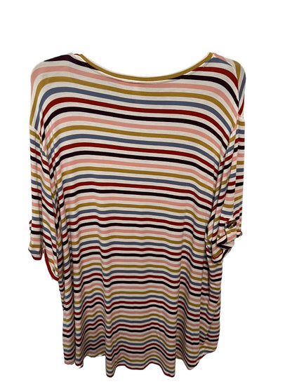 26/28W C  Brand Multicolor Striped Short Sleeve V-Neck Womens Top