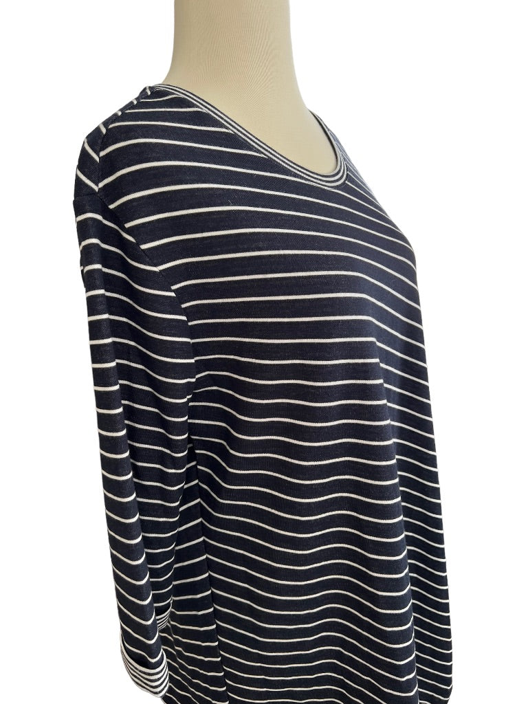 Medium Vince Camuto Blue White Striped Handkerchief Hem Top Blouse