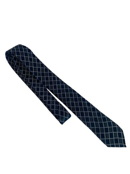 Men's 58" Necktie Tie Navy Blue Diamond Pattern Skinny 2.5"w