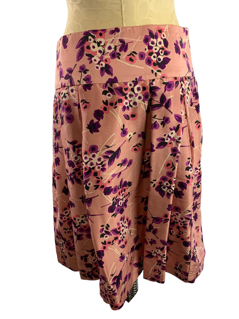 10 Express Design Studio Women's Pink Silk Skirt Floral Print Side Zip Lined