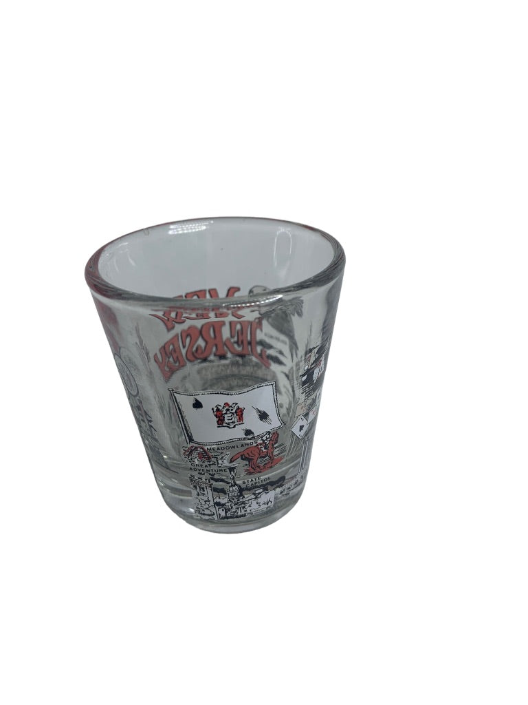 New Jersey State Landmarks Clear Shot Glass Red Black 1.5 oz