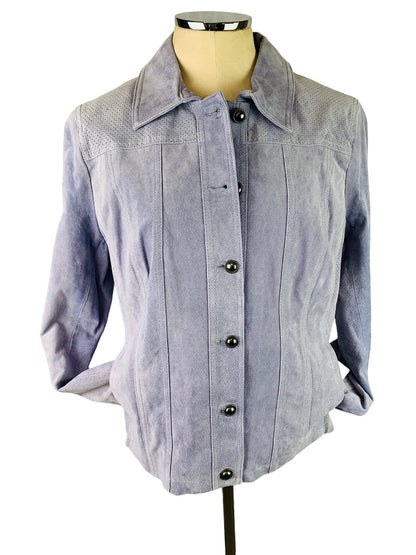 Large Hal Rubenstein Light Blue Gray Suede Women's Button Up Lined Jacket New