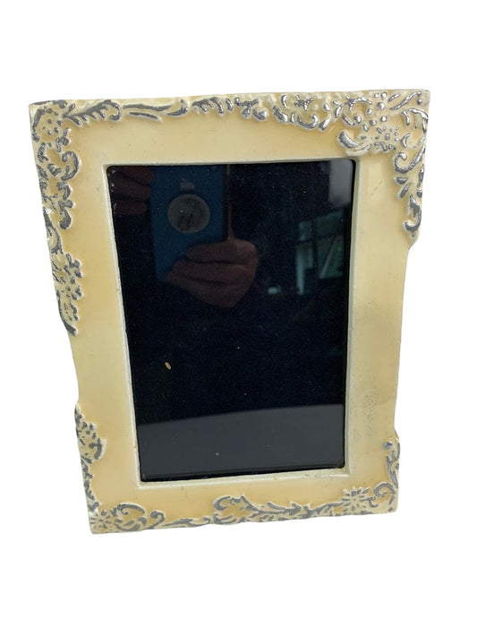 Tabletop Picture Frame Ceramic Butter Yellow and Silver for 5x7