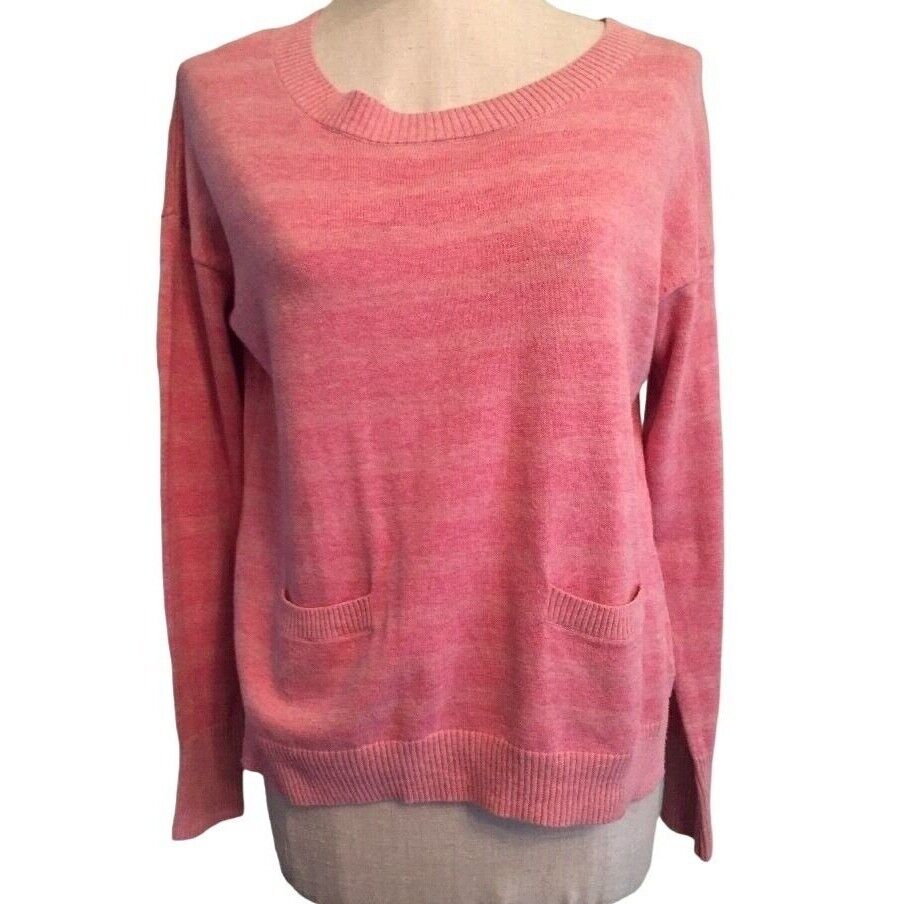 XS Banana Republic Pink Women's Crewneck Pocket Front Sweater Light Pink Stripe