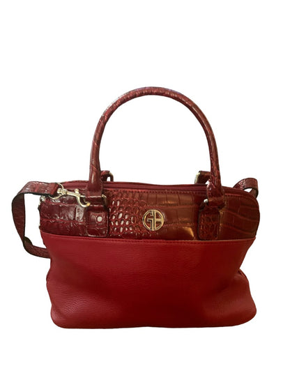 Giani Bernini Red Leather Satchel Convertible Crossbody Handbag Croc Embossed