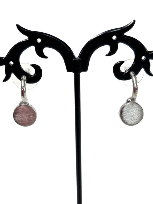 Silvertone Post Pierced Earrings Circle Design 5/8" Drop