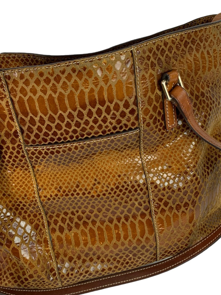 Dooney & Bourke Brown Snakeskin Print Textured Leather Tote Style Handbag