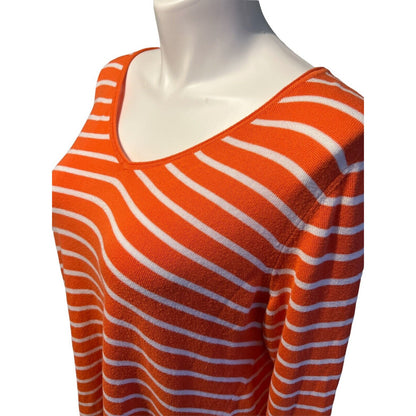 18/20 Lane Bryant Orange and White Striped Sweater Medium Weight V-Neck