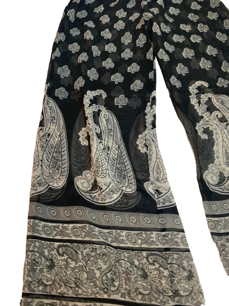 Small Raviya Women's Pull On Sheer Black Paisley Print Wide Leg Pants