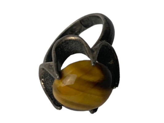 Size 6.5 Sterling Silver Ring 925 Tiger's Eye Floral Shape