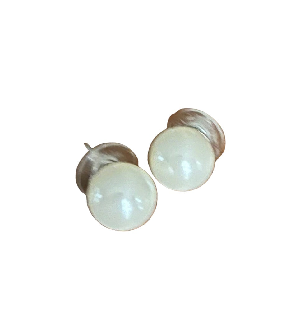 Faux Pearl Stud Post Pierced Earrings White 14mm