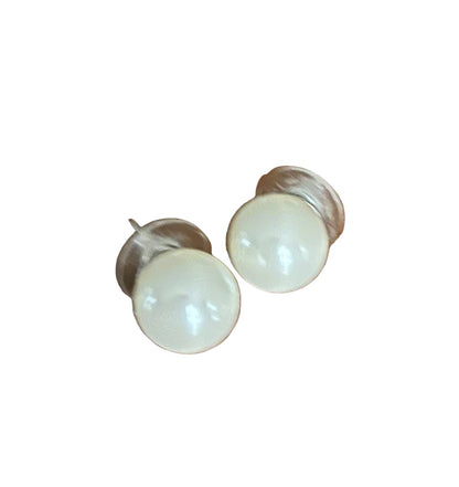 Faux Pearl Stud Post Pierced Earrings White 14mm