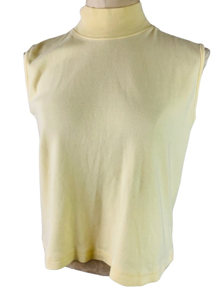 Medium Charter Club Classic Light Yellow Mock Neck Pullover Sleeveless Top Women's