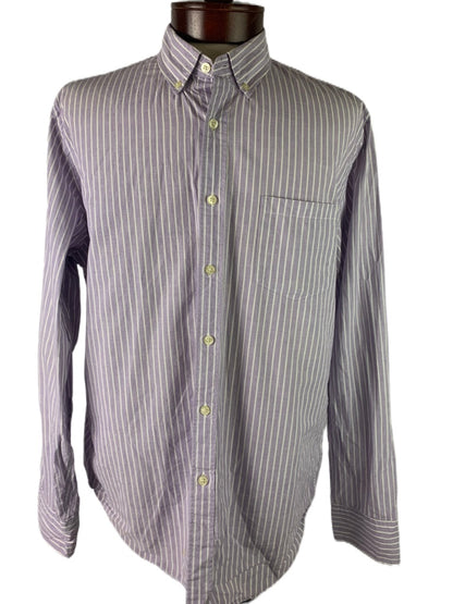 Large Tailored by J.Crew Men's Striped Button Down Dress Shirt Purple White 50552