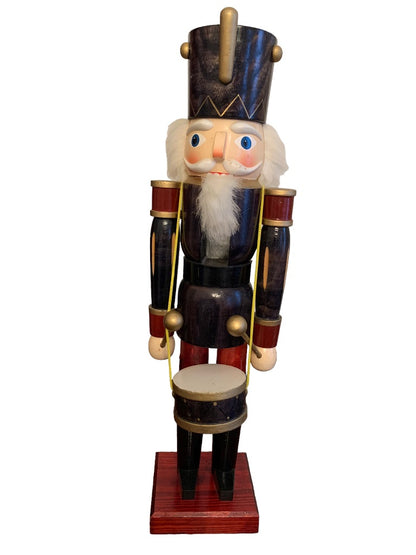 International Bazaar Drummer Nutcracker Blue 20" Hand Painted Wood