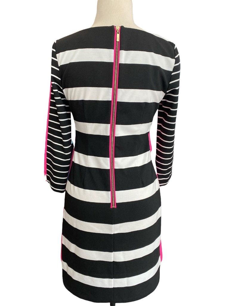 2 Eliza J Black & White Striped Bodycon Dress Pink Panel