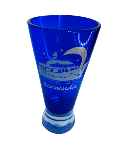 Bermuda Shot Glass Shooter Souvenir Blue Glass Barware Ship Night Moon