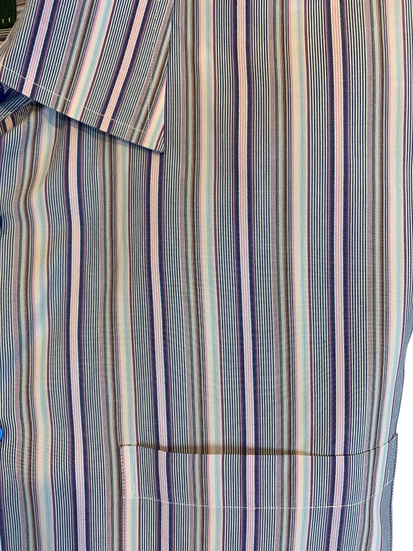 XL Bugatchi Uomo Men's Classic Fit Button Up Blue Stripe White