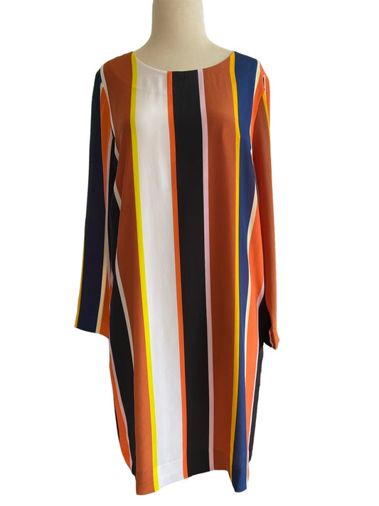 NWT Medium Marie Oliver Silk Vertical Striped Dress Fall Colors