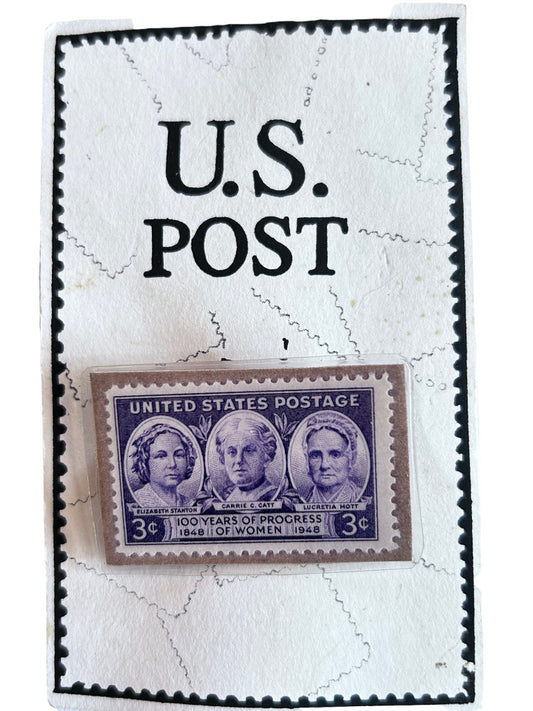 Stamp Brooch Pin "3 Cents US Progress of Women" 1 3/8" x 1 7/8"