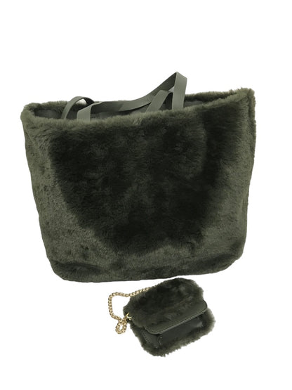 Aspen Plush Faux Fur Tote Bag Forest Green Attached Wallet Change Purse