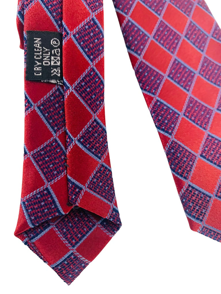 Jeordie's Men's 60" Long Necktie Tie Red Diamond Print Skinny 2 1/4"w