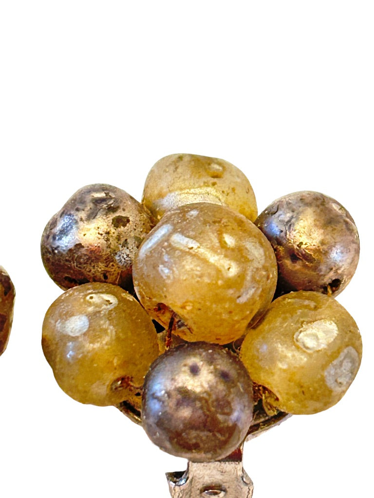 Vintage 1960s Japan Non-Pierced Clip On Earrings Metal Glass Beads 1"