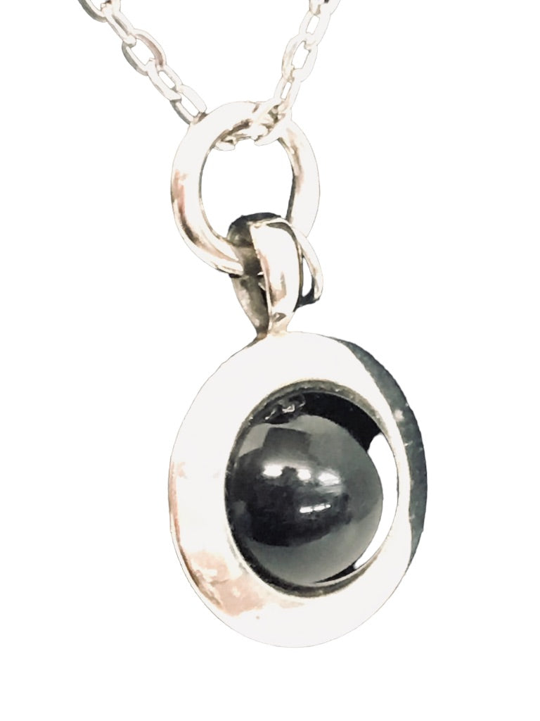 Soho Design Silvertone 32" Necklace Black 2 3/4" Sphere Pendant