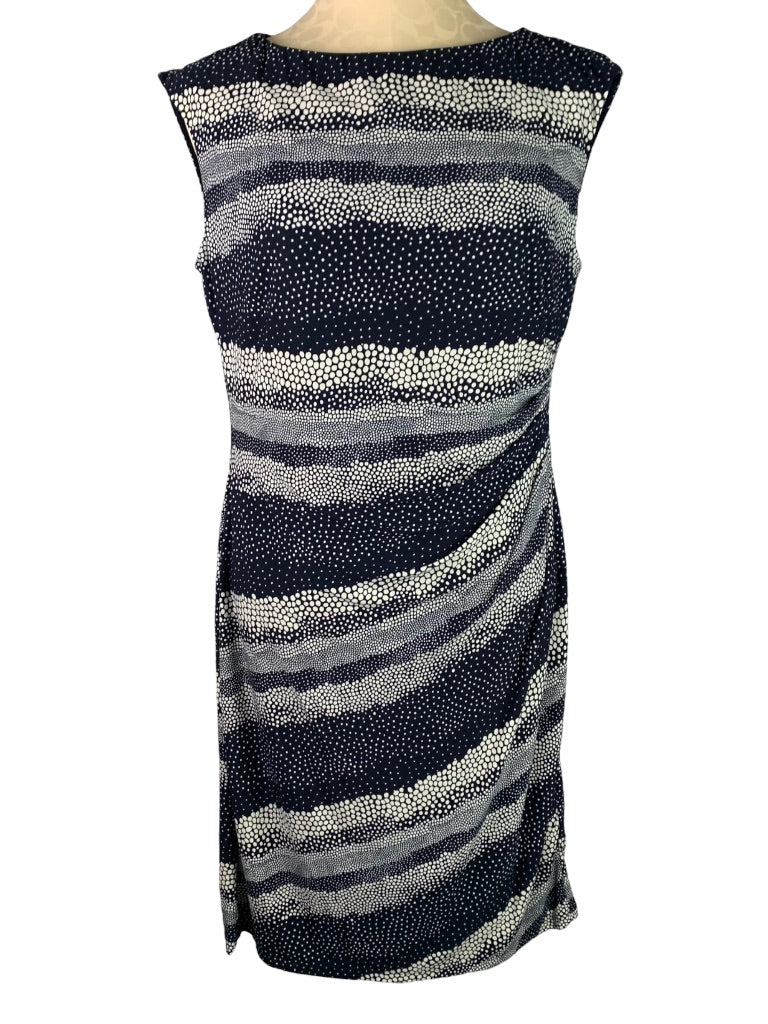 Large Chaps Navy White Dot Pullover Sheath Dress Sleeveless Side Rouching