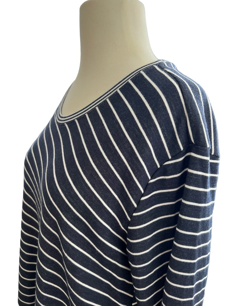 Medium Vince Camuto Blue White Striped Handkerchief Hem Top Blouse