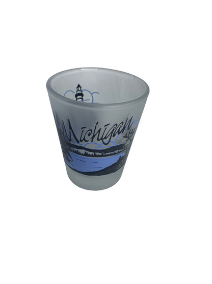 Michigan Waterfront Frosted Shot Glass 1.5 oz Blue Black