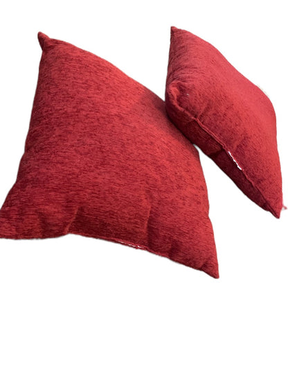 Set of 2 Red Chenille Throw Pillows 17" Square Polyester Fill