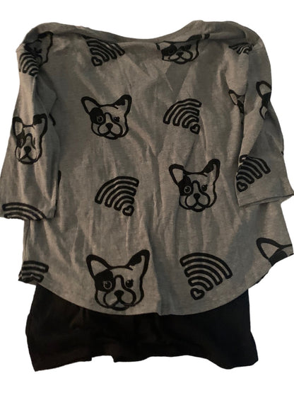 18 Justice Girls New Dog Print Shirt Top Lined Gray Black 3/4 Sleeve