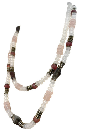 Chico's Beaded Multicolor Stone Acrylic Metal Beads Necklace 52"+4" Pastels