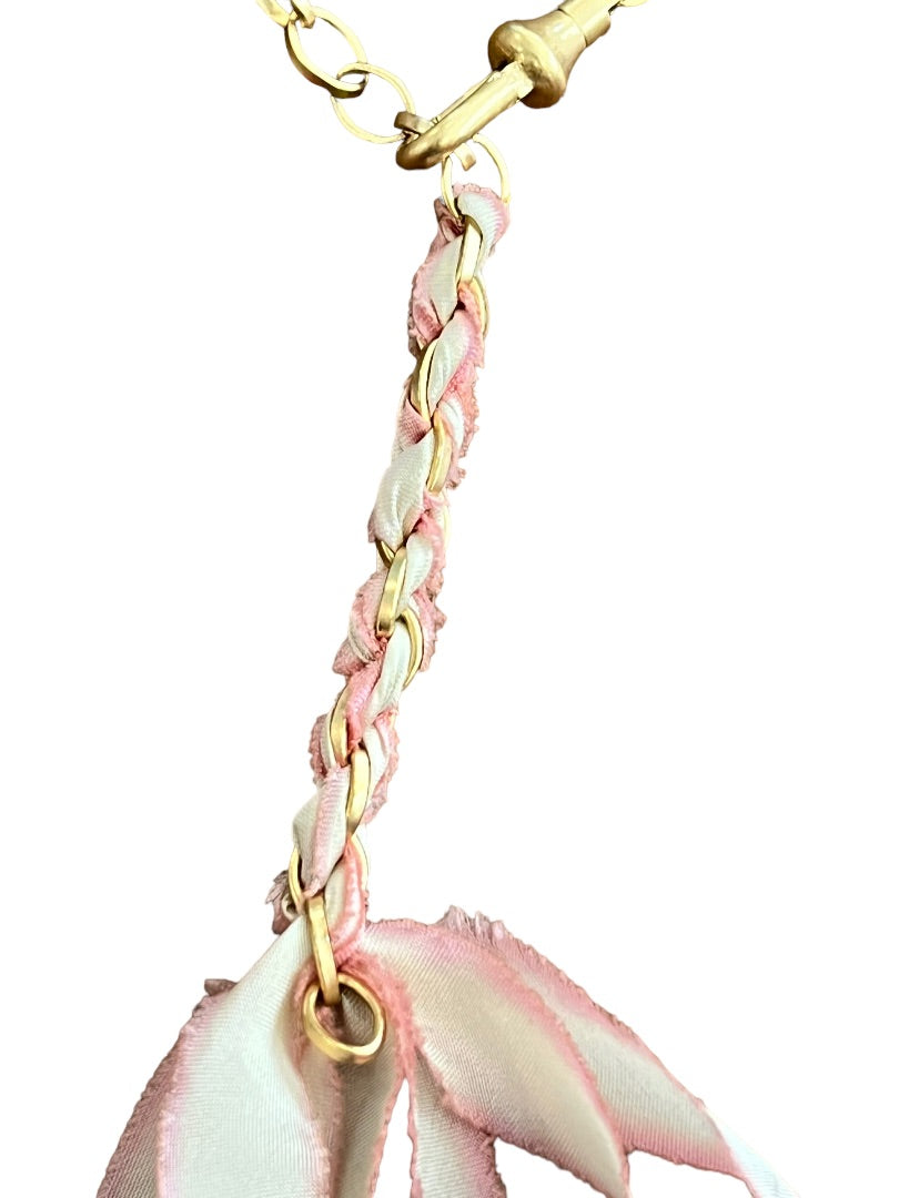 John Wind Goldtone Link Necklace Braided Pink Tassle 25" adjustable