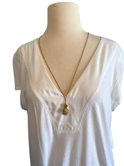 Large Deletta White Hi-Lo Floral Lace Back Tunic Blouse Anthropologie