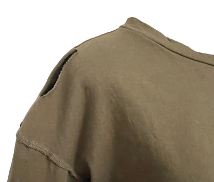 Medium Glam Los Angeles Long Sleeve Distressed Womens Top Olive Green High Low Hem