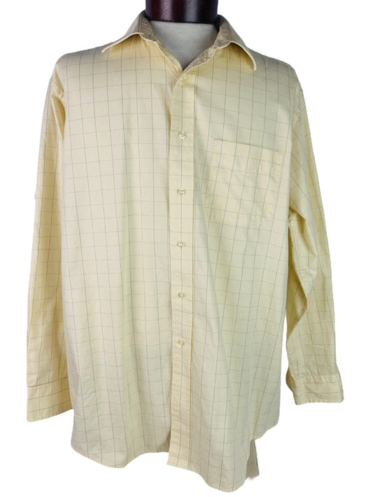 XL (17 34/35) Club Room Men's Light Yellow Plaid Button Up Dress Shirt Easy Care