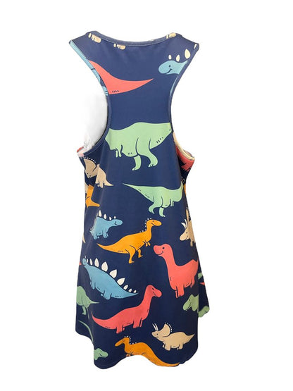 8 Dressfo Dinosaur Print Sleeveless Dress Racerback Tank Blue