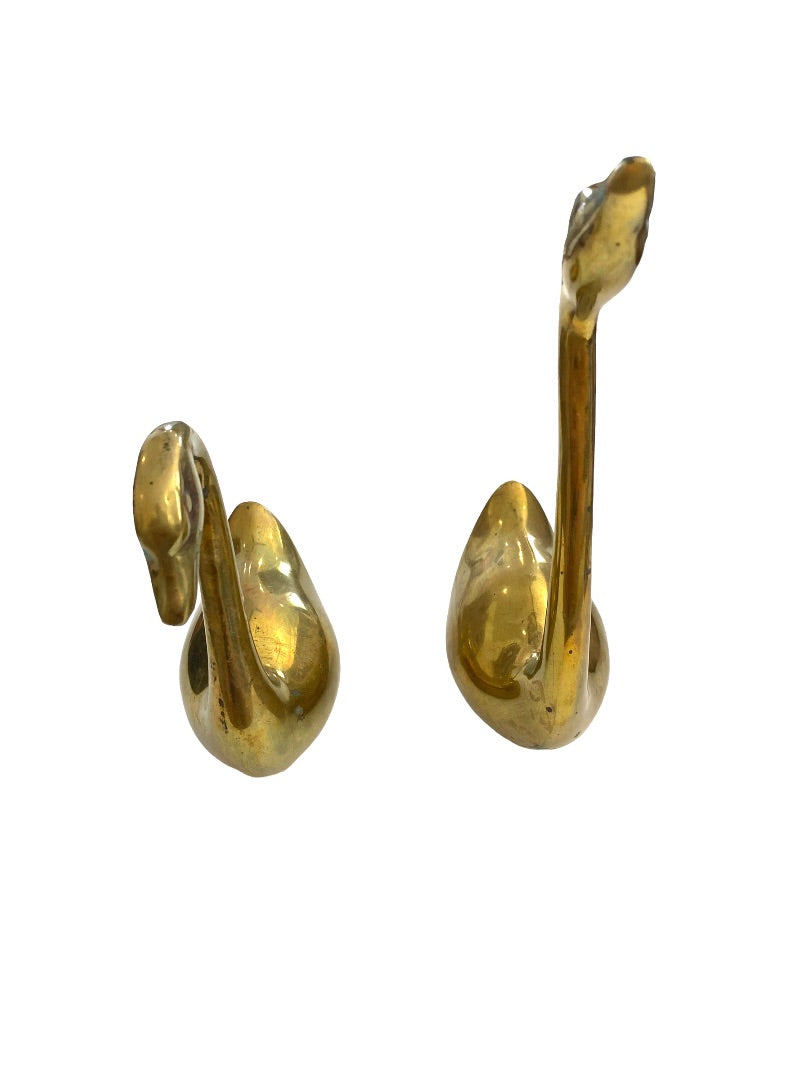 Vintage Brass Swan Statues Figures Set of Two