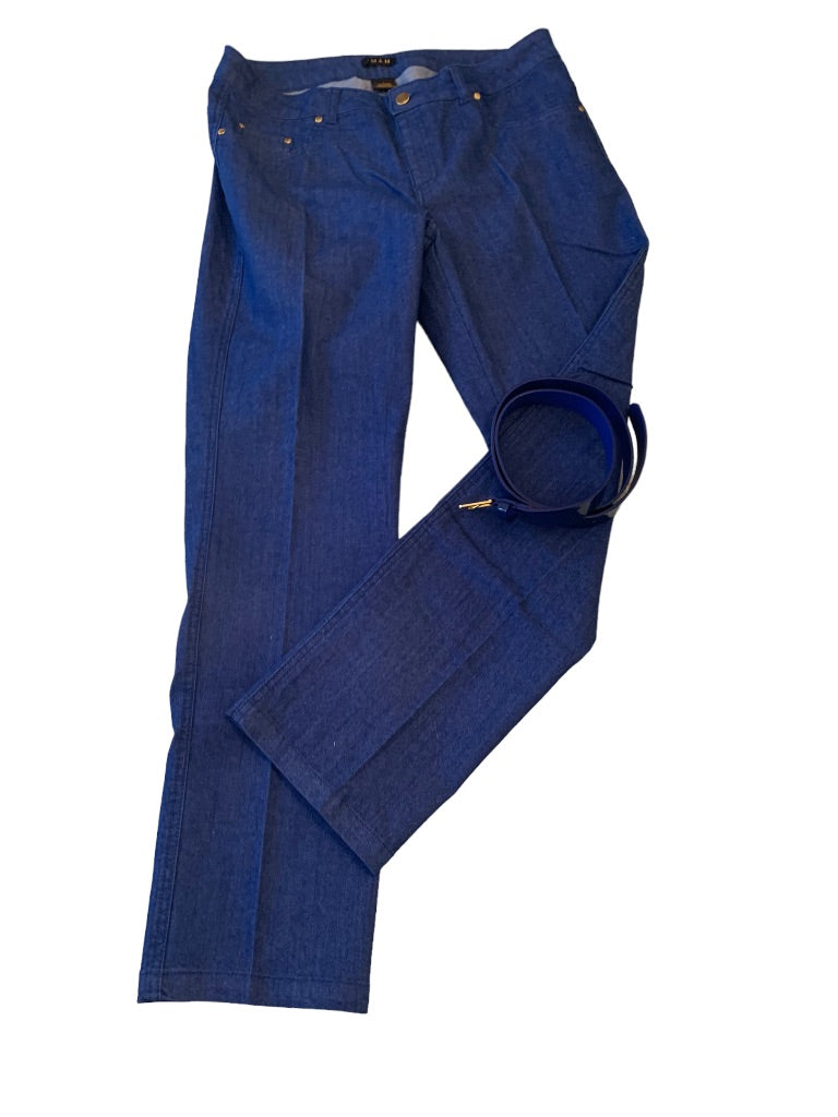 Large Iman Global Chic Women's Stretch Jeans New Blue Patent Belt