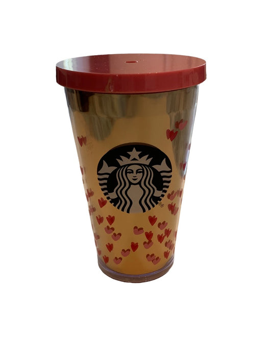 Starbucks 2017 Cold Drink Tumber Valentines Day 16 oz BPA Free Tiny Hearts Gold