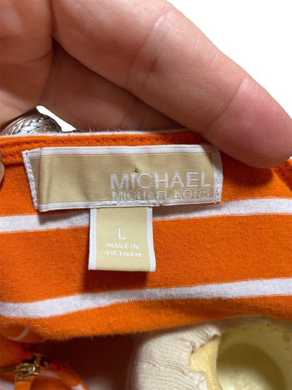 Large Michael Kors Orange and White Striped Short Sleeve Shirt Zip Shoulder