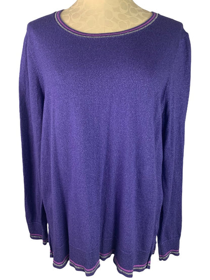 XL Old Navy Women's Purple Sparkle Pullover Sweater Long Sleeve Silver Trim