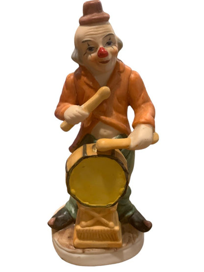 Vintage 1970s Musician Whimsical Clown Hobo Drum 6" Figurine Porcelain