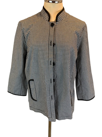 14 RQT Women's Black White Gingham Lightweight Jacket Button Up