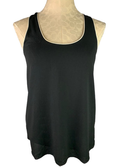 Small Cooper & Ella Black Sleeveless Pullover Lined Blouse Ivory Piping