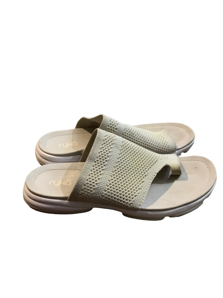 8M Ryka Tan Desi Slip On Sandals Stretch Upper Toe Loop