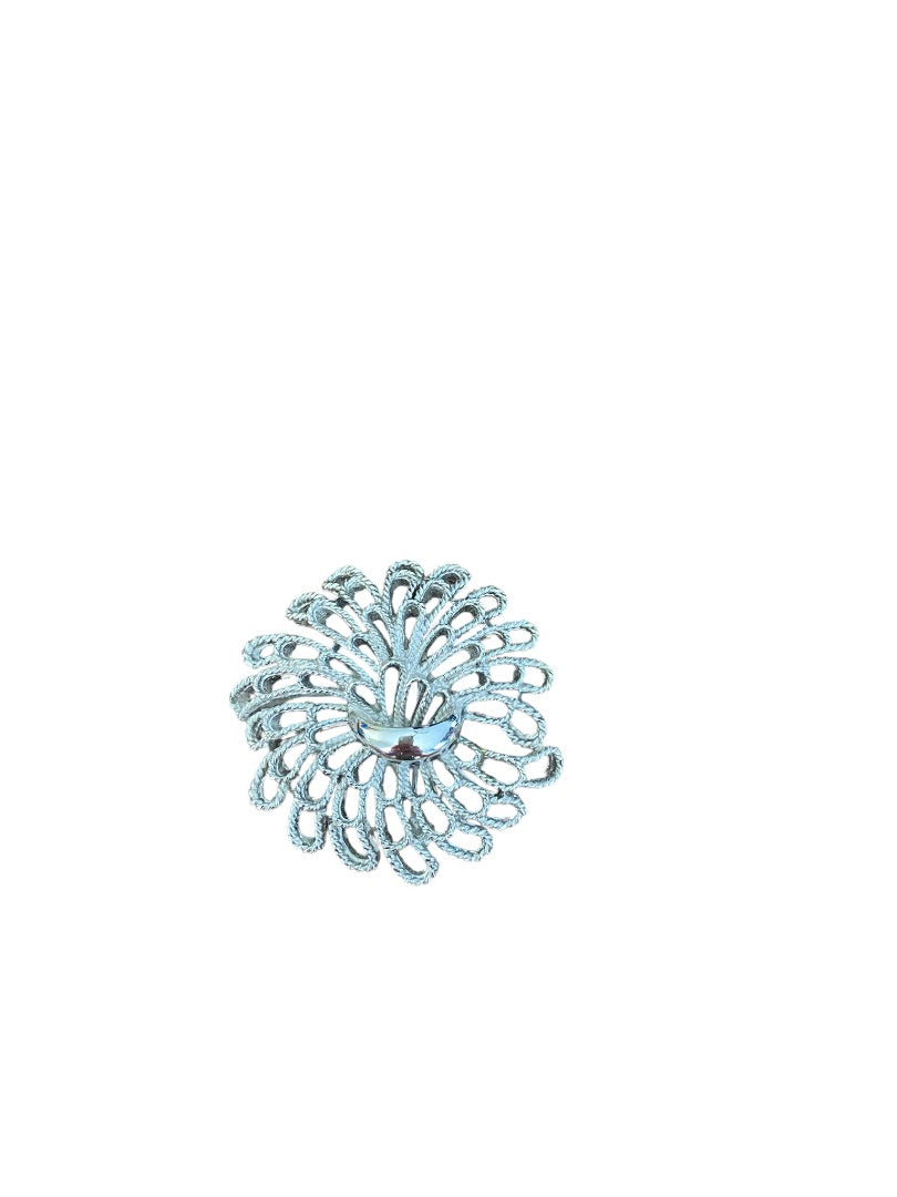 Trifari Silvertone Domed Flower Brooch