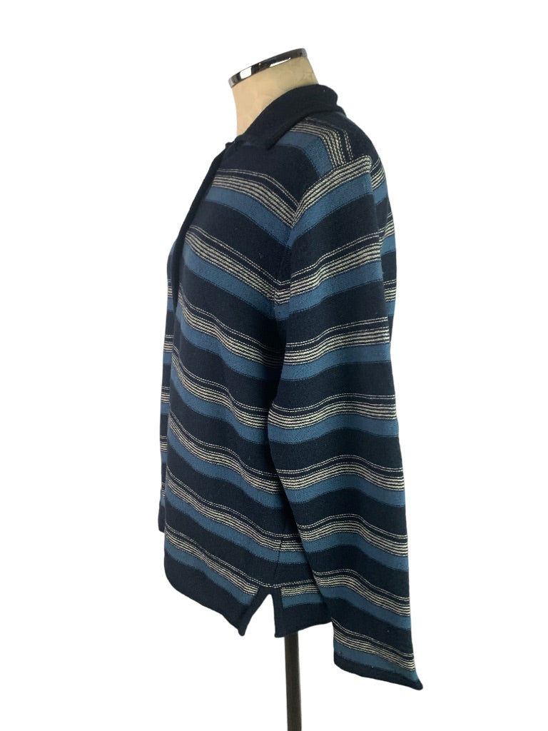 Large Pendleton Women's Blue Stripe Lambswool Cardigan Defect Collared Vintage 90s